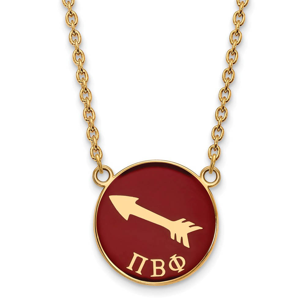 14K Plated Silver Pi Beta Phi Red Enamel Logo Disc Necklace