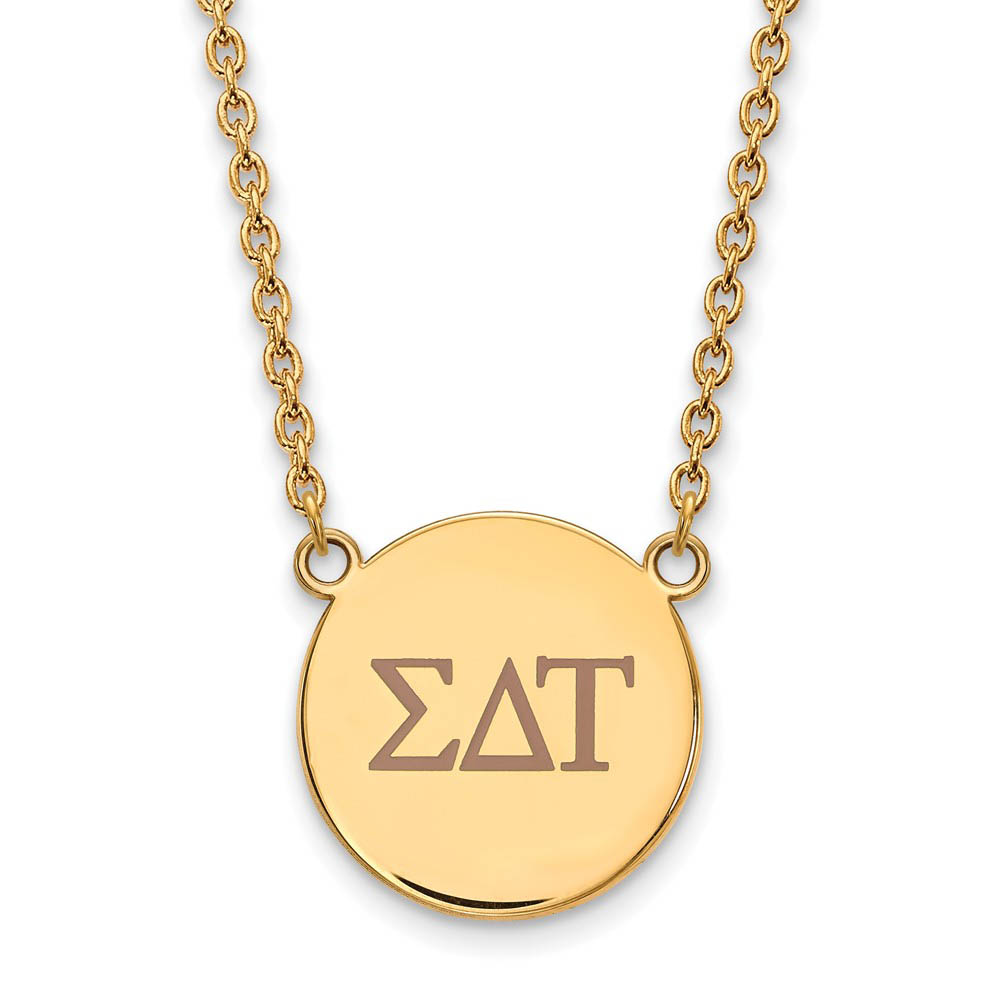 14K Plated Silver Sigma Delta Tau Lg Tan Enamel Greek Letters Necklace