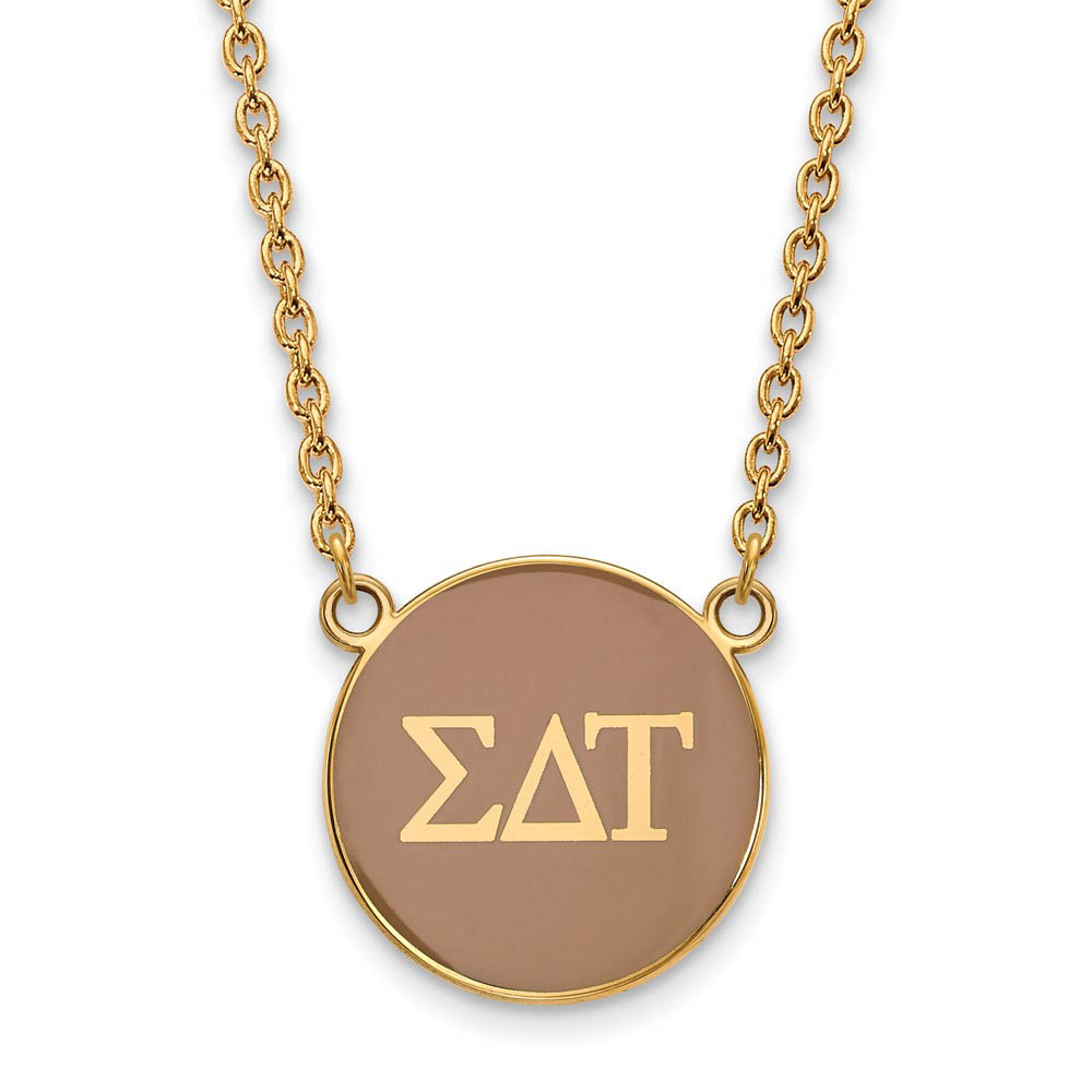 14K Plated Silver Sigma Delta Tau Tan Enamel Disc Necklace