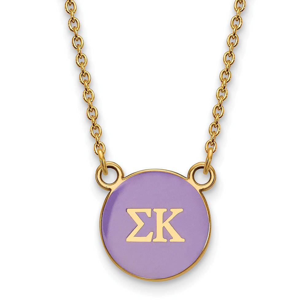 14K Plated Silver Sigma Kappa Purple Enamel Disc Necklace