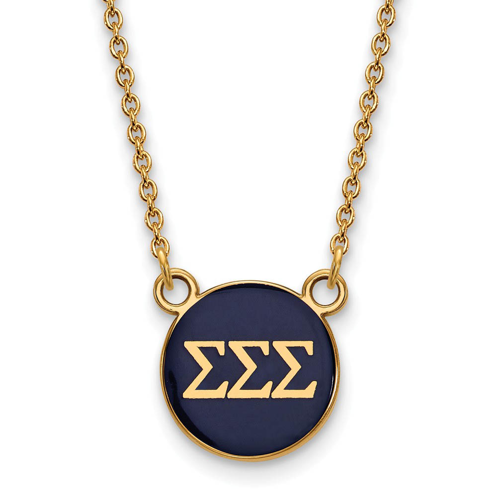 14K Plated Silver Sigma Sigma Sigma Blue Enamel Disc Necklace