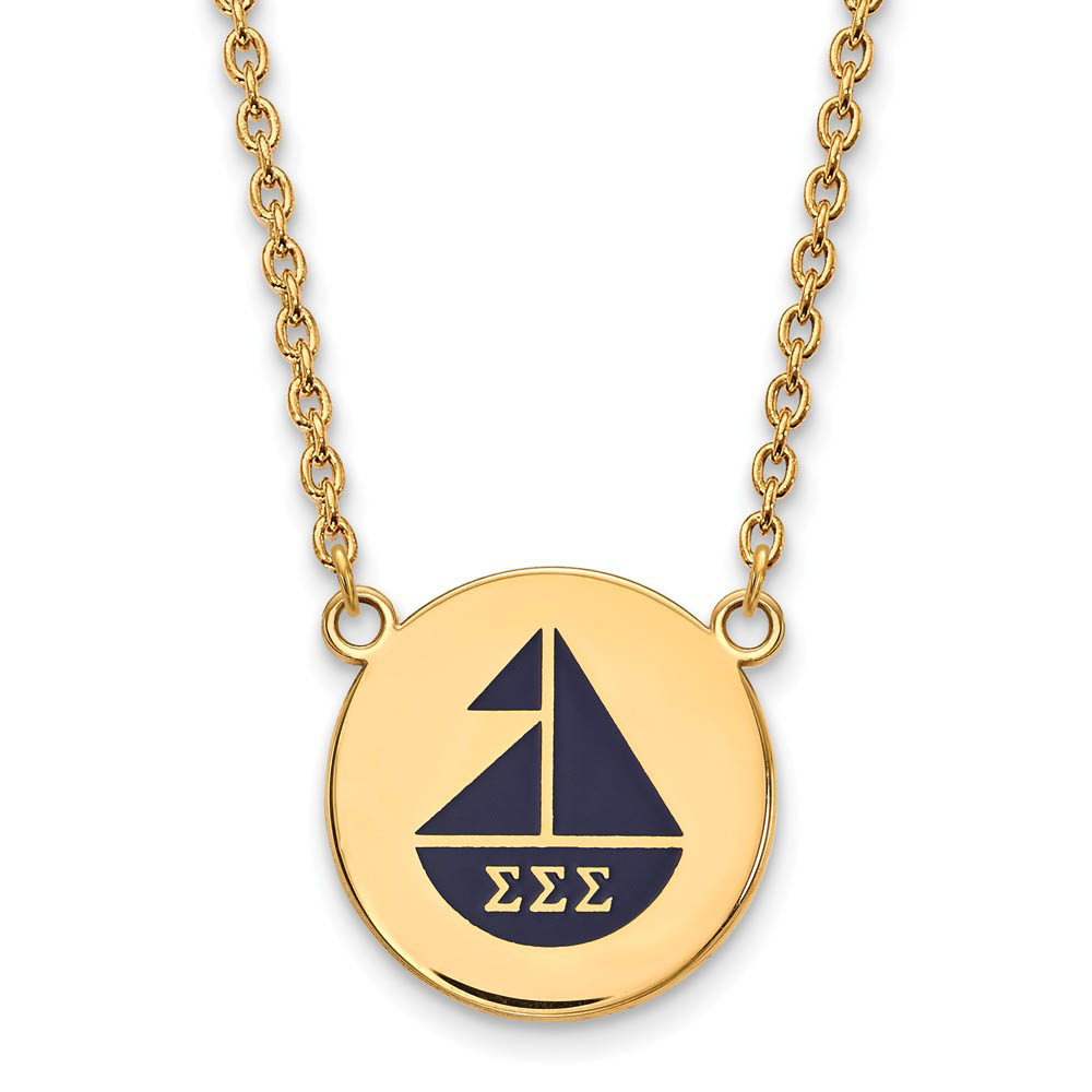 14K Plated Silver Sigma Sigma Sigma Blue Enamel Logo Necklace