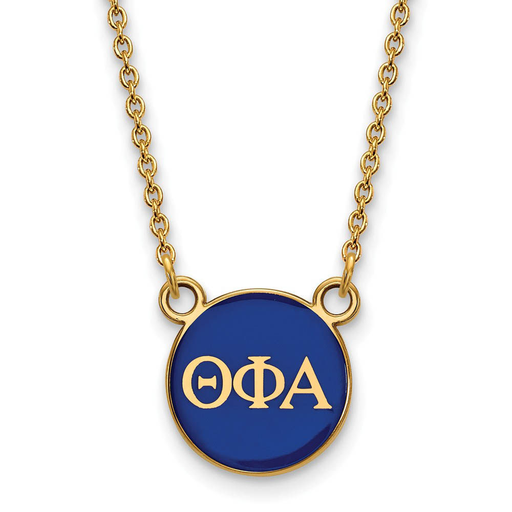 14K Plated Silver Theta Phi Alpha Blue Enamel Disc Necklace