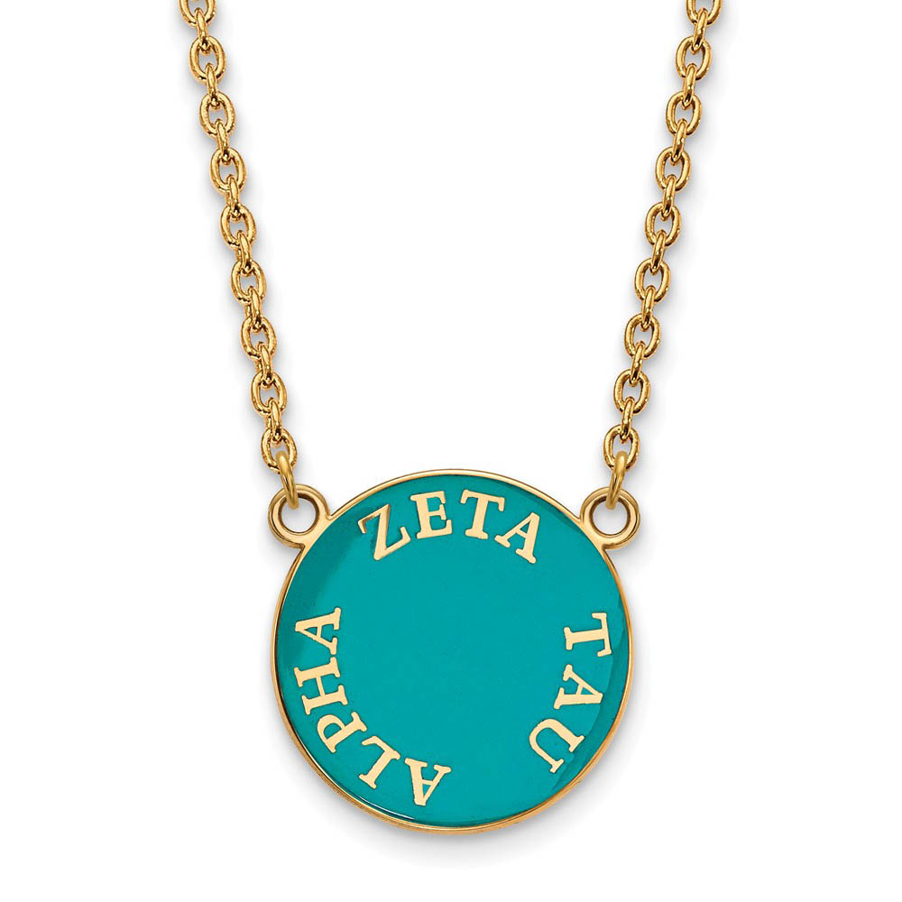 14K Plated Silver Zeta Tau Alpha Enamel Disc Necklace