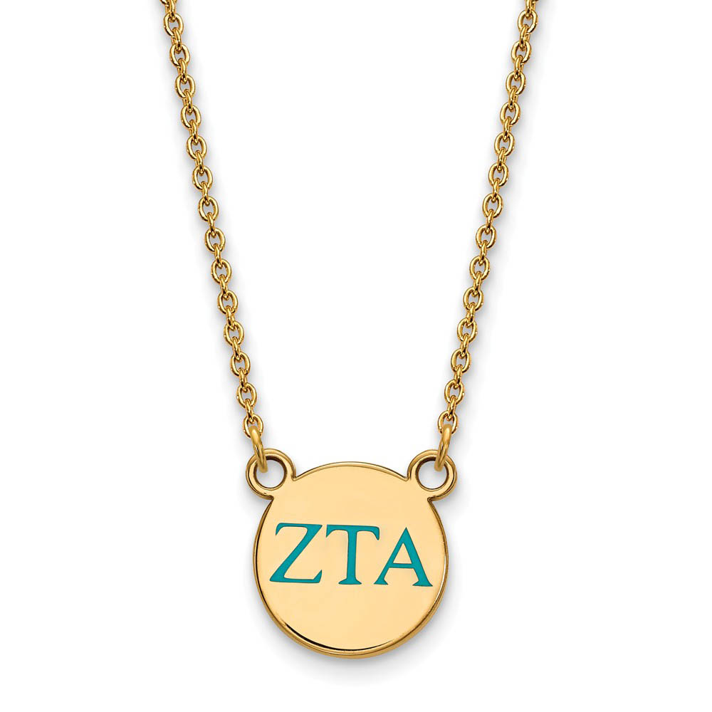 14K Plated Silver Zeta Tau Alpha Turquoise Enamel Greek Necklace