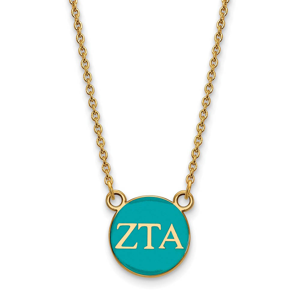 14K Plated Silver Zeta Tau Alpha Turquoise Enamel Disc Necklace