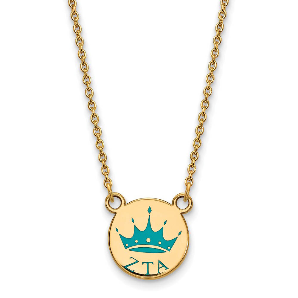 14K Plated Silver Zeta Tau Alpha Turquoise Enamel Logo Necklace
