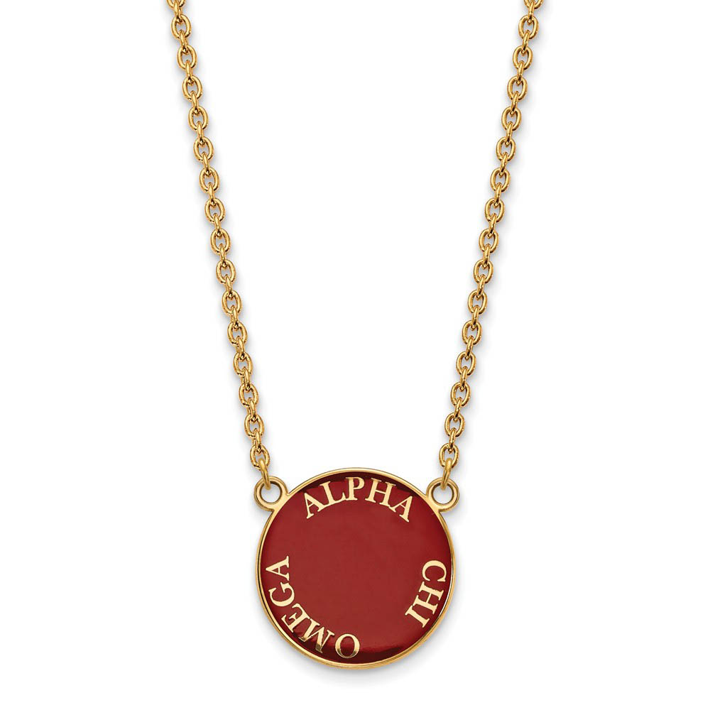 14K Plated Silver Alpha Chi Omega Enamel Disc Necklace