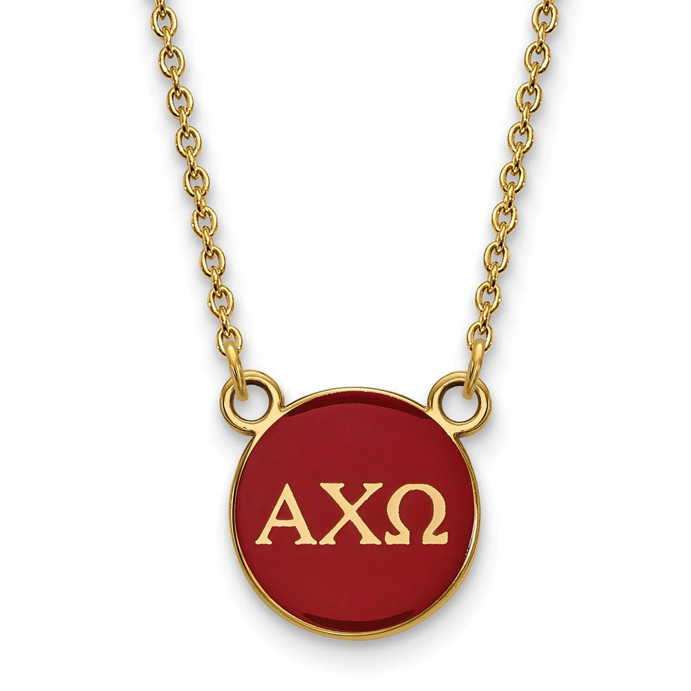 14K Plated Silver Alpha Chi Omega Red Enamel Disc Necklace