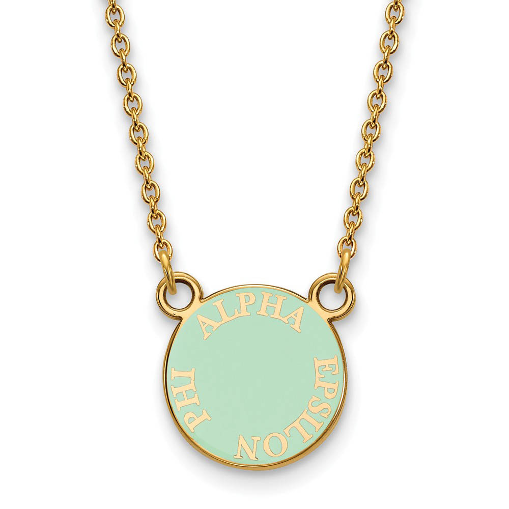 14K Plated Silver Alpha Epsilon Phi (Tiny) Enamel Disc Necklace