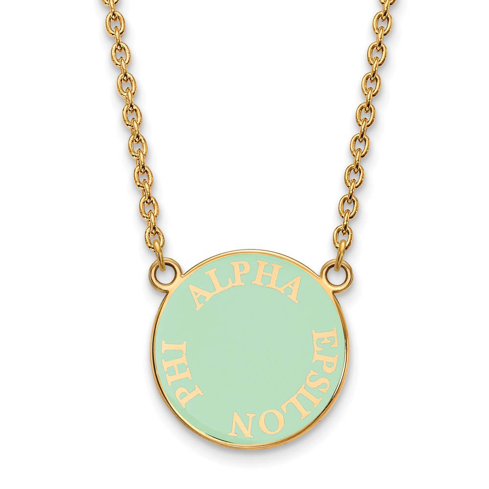 14K Plated Silver Alpha Epsilon Phi Enamel Disc Necklace