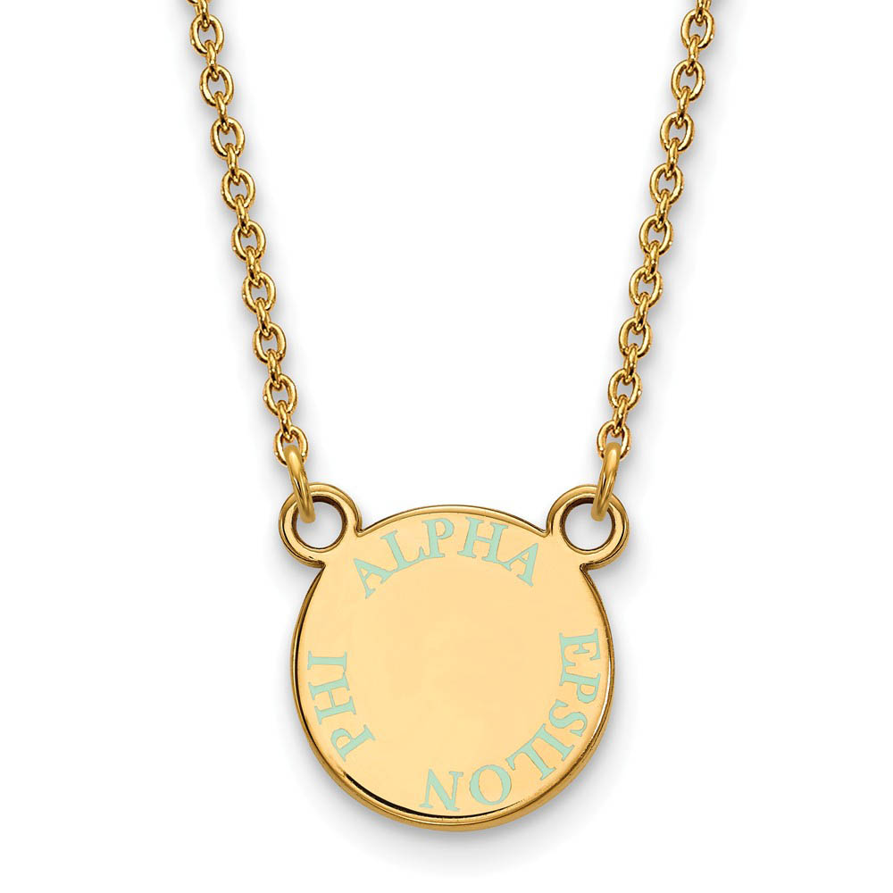 14K Plated Silver Alpha Epsilon Phi (Tiny) Aqua Enamel Necklace