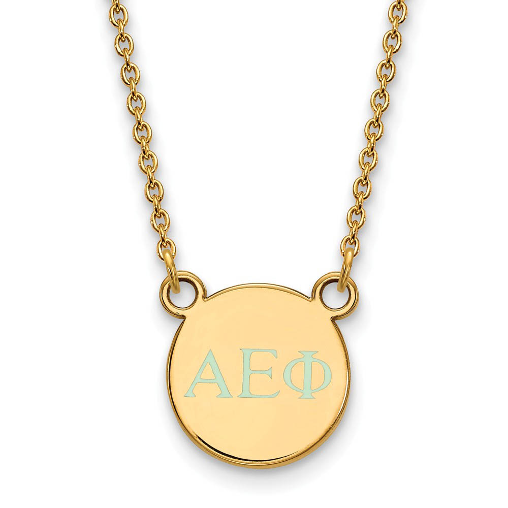 14K Plated Silver Alpha Epsilon Phi Aqua Enamel Greek Necklace