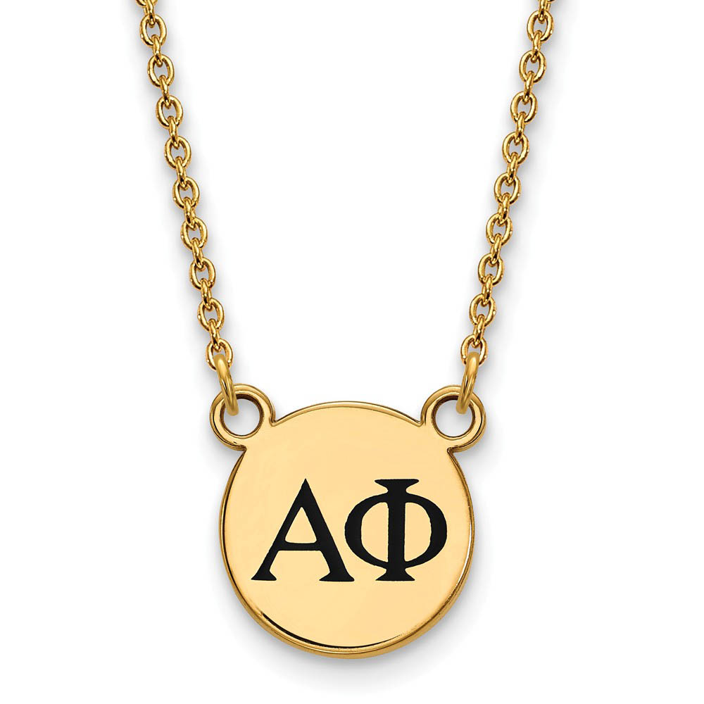 14K Plated Silver Alpha Phi Black Enamel Necklace