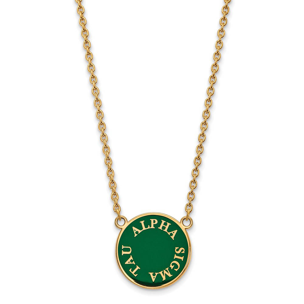 14K Plated Silver Alpha Sigma Tau Enamel Disc Necklace