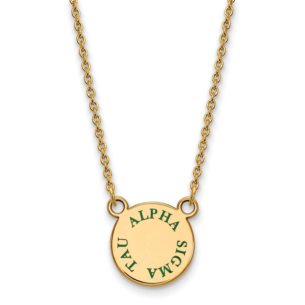 14K Plated Silver Alpha Sigma Tau Green Enamel Necklace