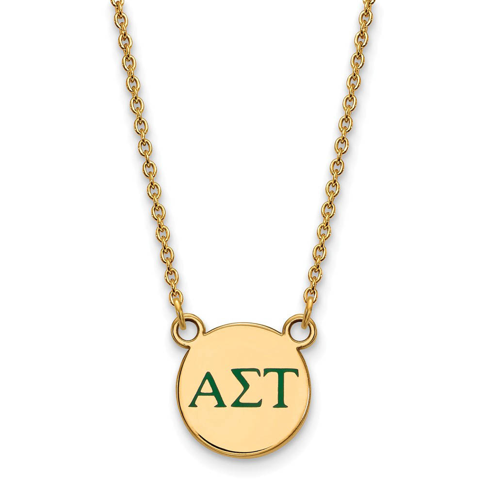 14K Plated Silver Alpha Sigma Tau Green Enamel Greek Necklace