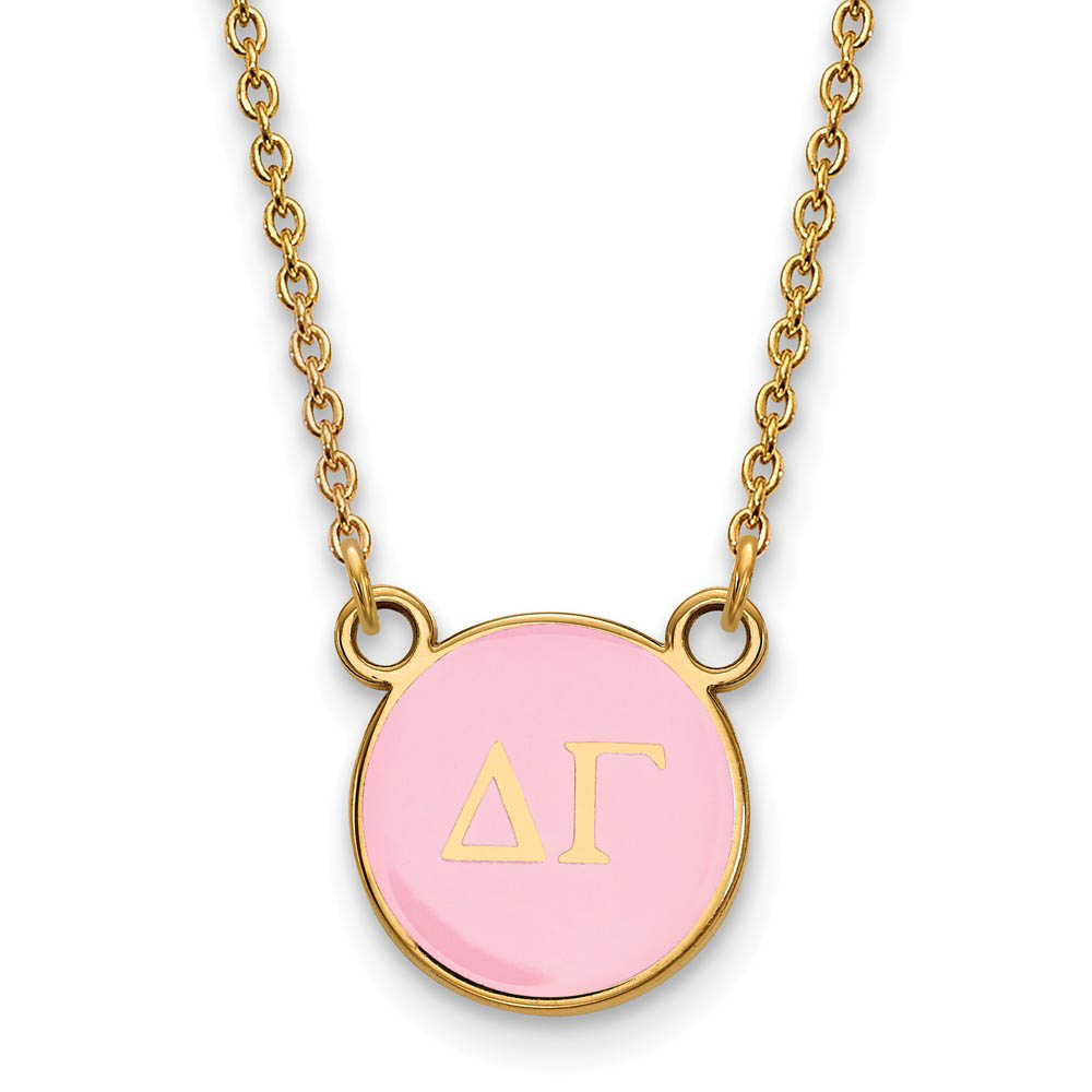 14K Plated Silver Delta Gamma Pink Enamel Disc Necklace