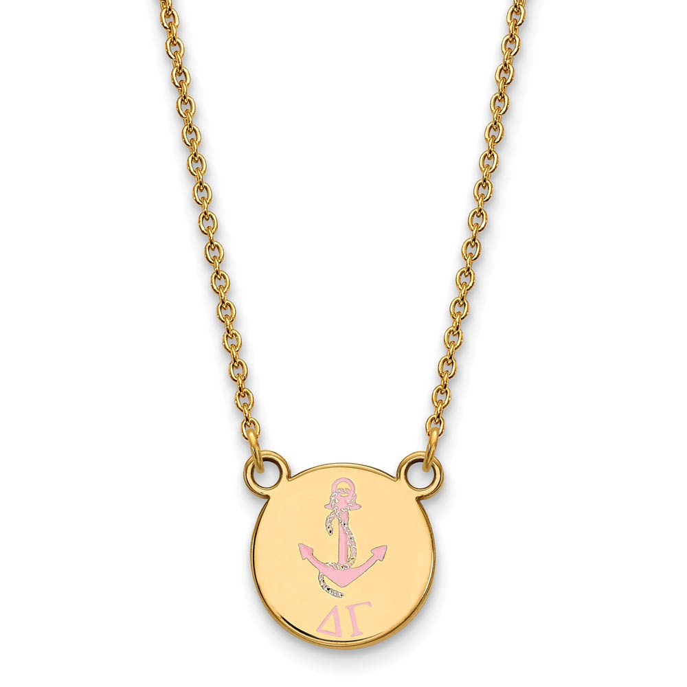 14K Plated Silver Delta Gamma Pink Enamel Logo Necklace