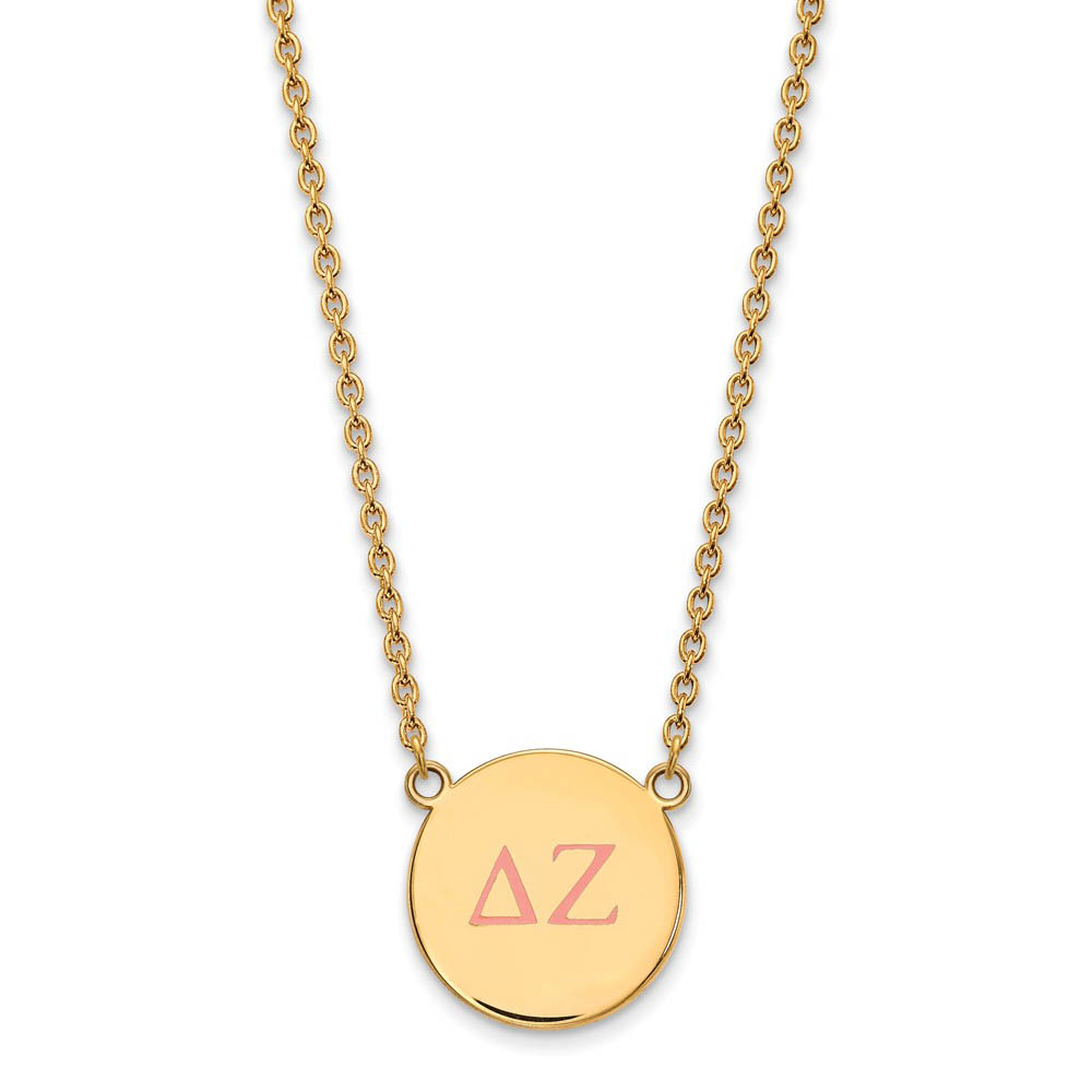 14K Plated Silver Delta Zeta Pink Enamel Greek Letters Necklace