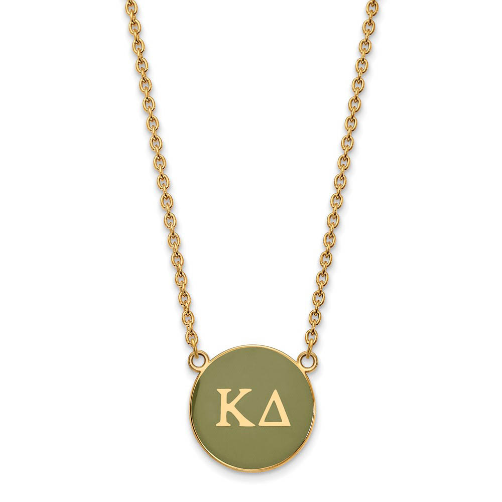 14K Plated Silver Kappa Delta Green Enamel Disc Necklace