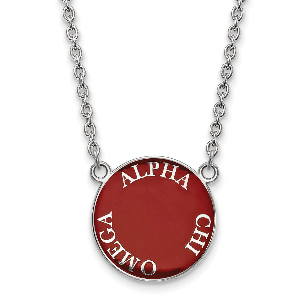 Sterling Silver Alpha Chi Omega Enamel Disc Necklace