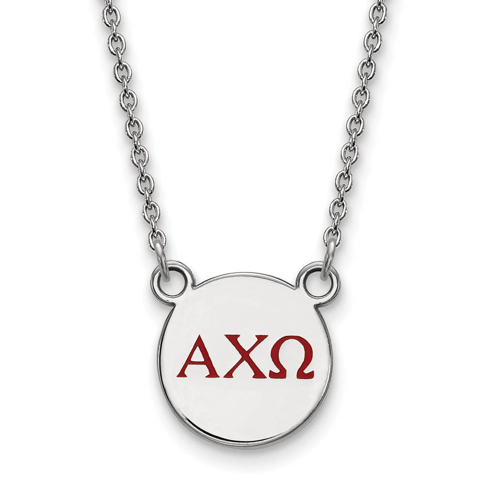 Sterling Silver Alpha Chi Omega Red Enamel Greek Necklace