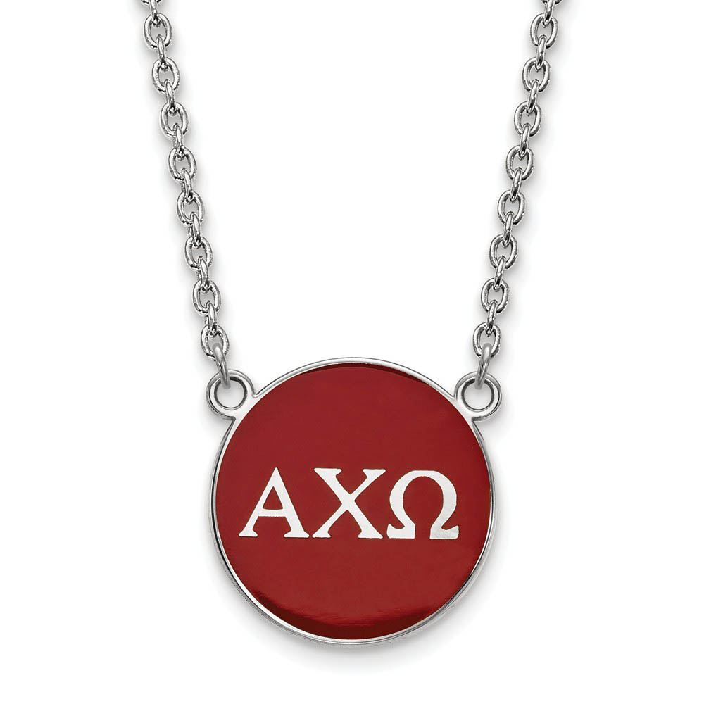 Sterling Silver Alpha Chi Omega Red Enamel Disc Necklace