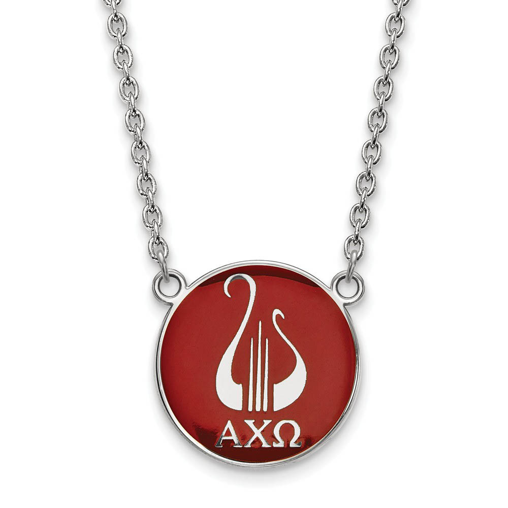 Sterling Silver Alpha Chi Omega Red Enamel Logo Necklace