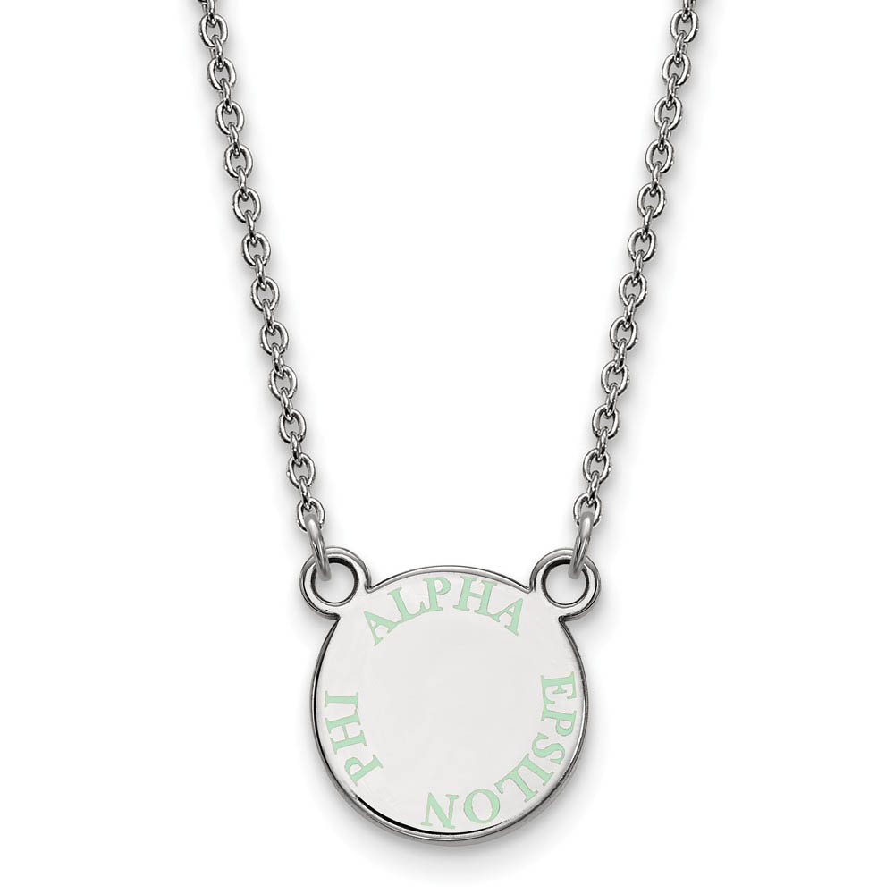 Sterling Silver Alpha Epsilon Phi (Tiny) Lt Green Enamel Necklace