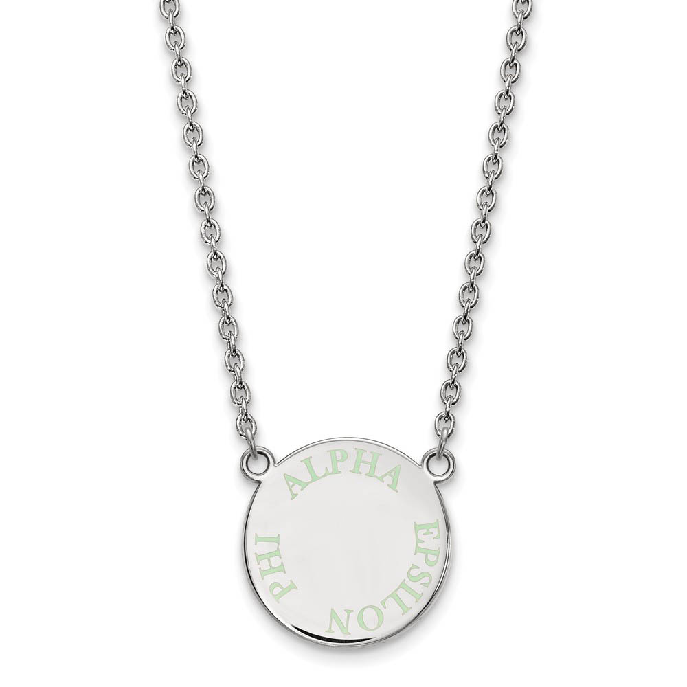 Sterling Silver Alpha Epsilon Phi Lt Green Enamel Necklace