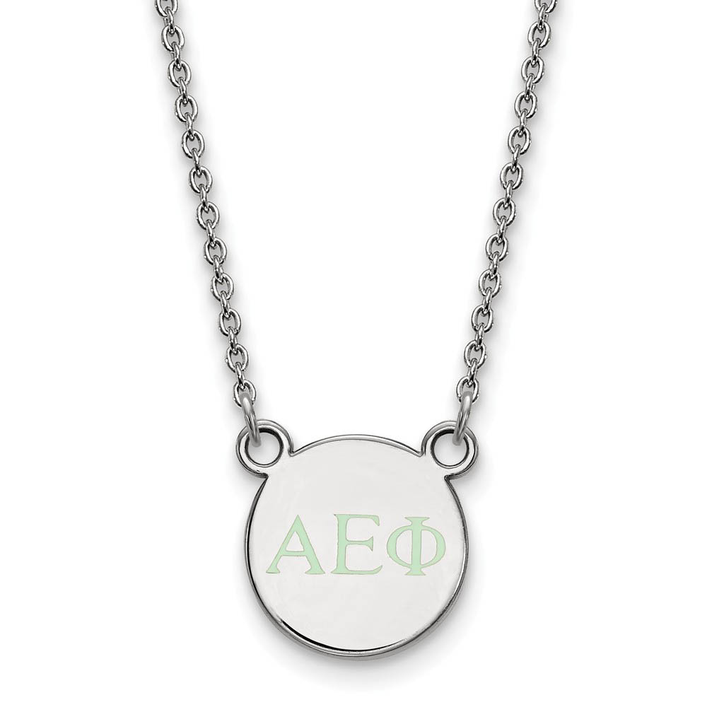 Sterling Silver Alpha Epsilon Phi Lt Green Enamel Greek Necklace