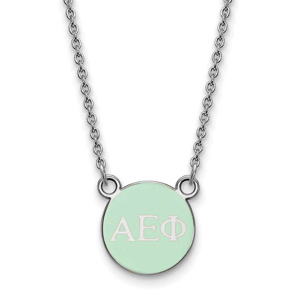 Sterling Silver Alpha Epsilon Phi Lt Green Enamel Disc Necklace