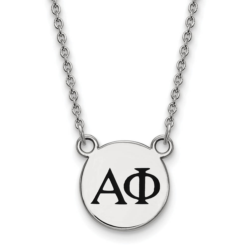 Sterling Silver Alpha Phi Black Enamel Greek Letters Necklace
