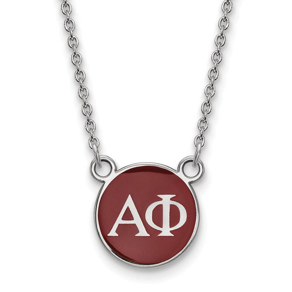 Sterling Silver Alpha Phi Red Enamel Disc Necklace