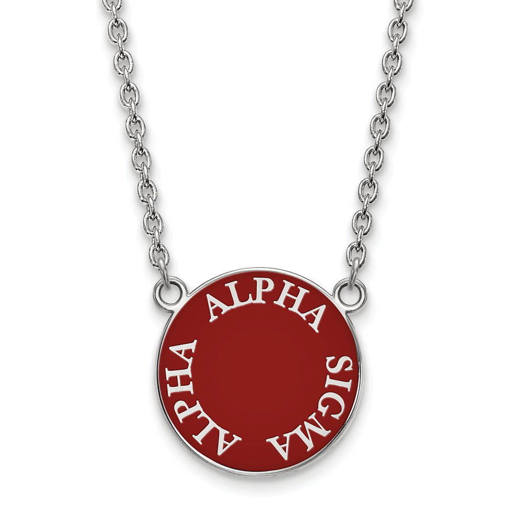 Sterling Silver Alpha Sigma Alpha Enamel Disc Necklace
