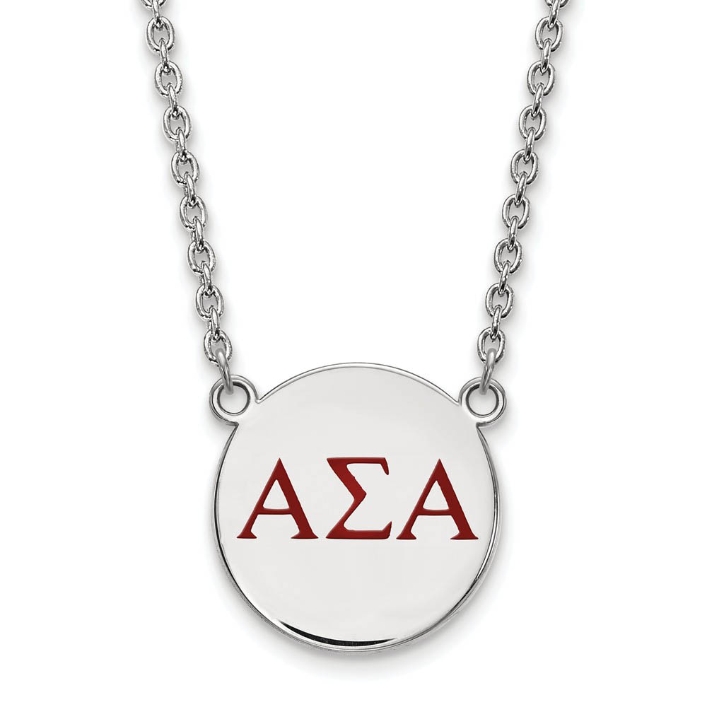 Sterling Silver Alpha Sigma Alpha Red Enamel Greek Necklace