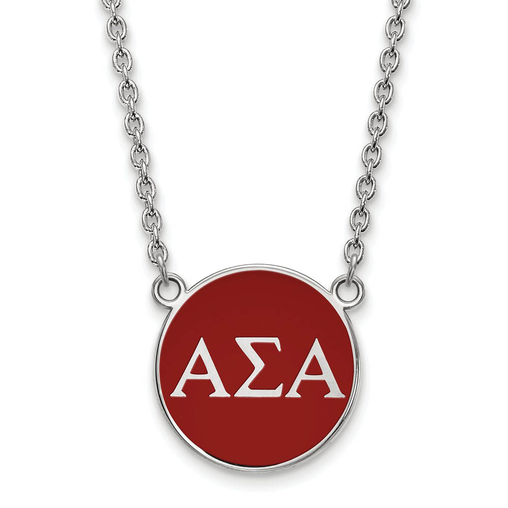 Sterling Silver Alpha Sigma Alpha Red Enamel Disc Necklace