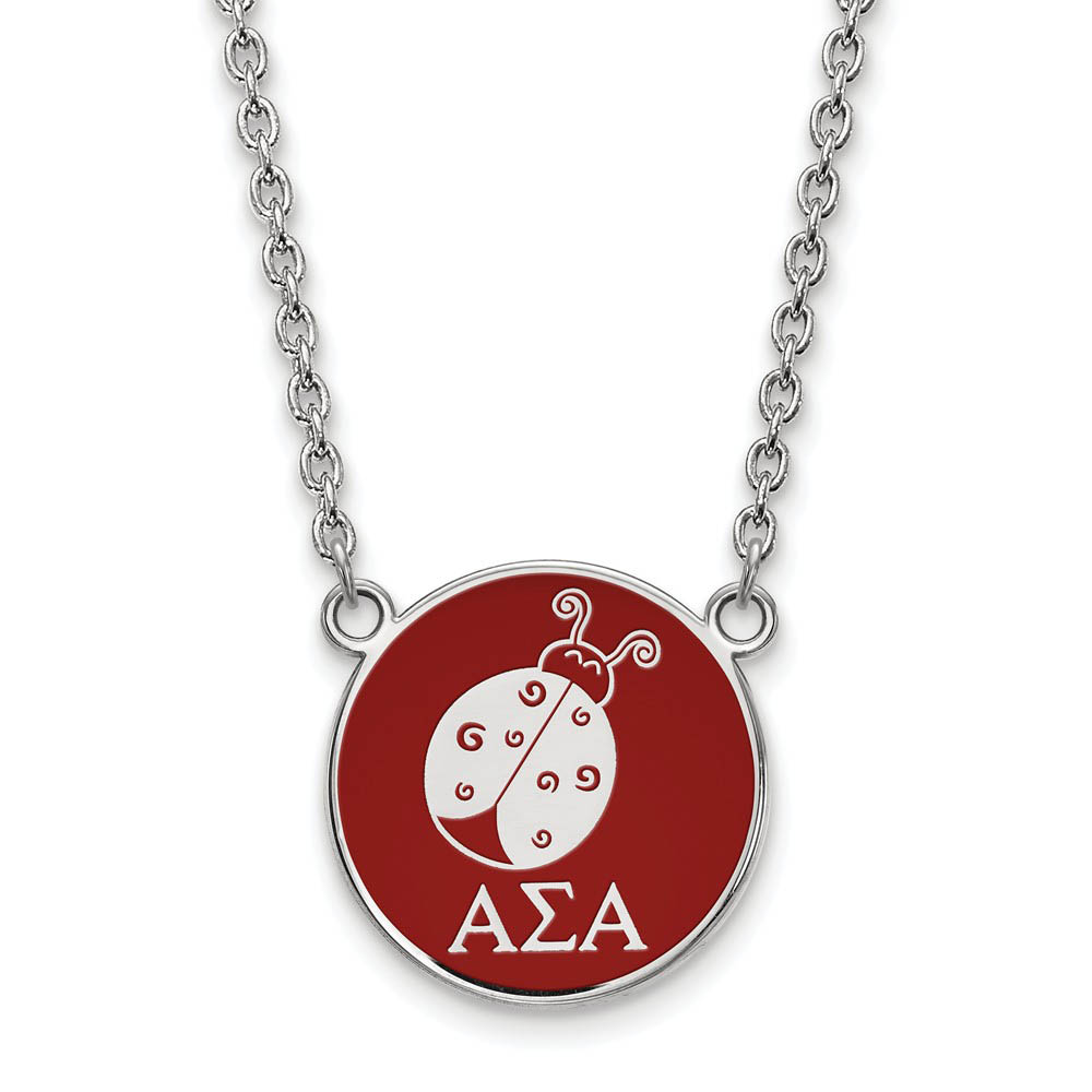 Sterling Silver Alpha Sigma Alpha Red Enamel Mascot Necklace