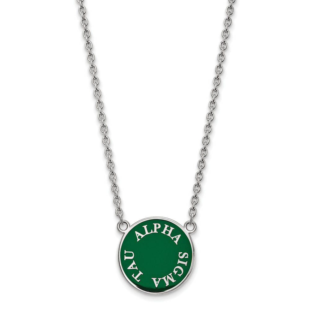 Sterling Silver Alpha Sigma Tau Enamel Disc Necklace