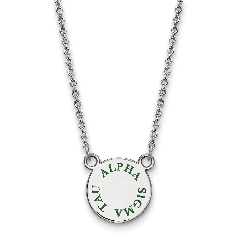 Sterling Silver Alpha Sigma Tau Green Enamel Necklace