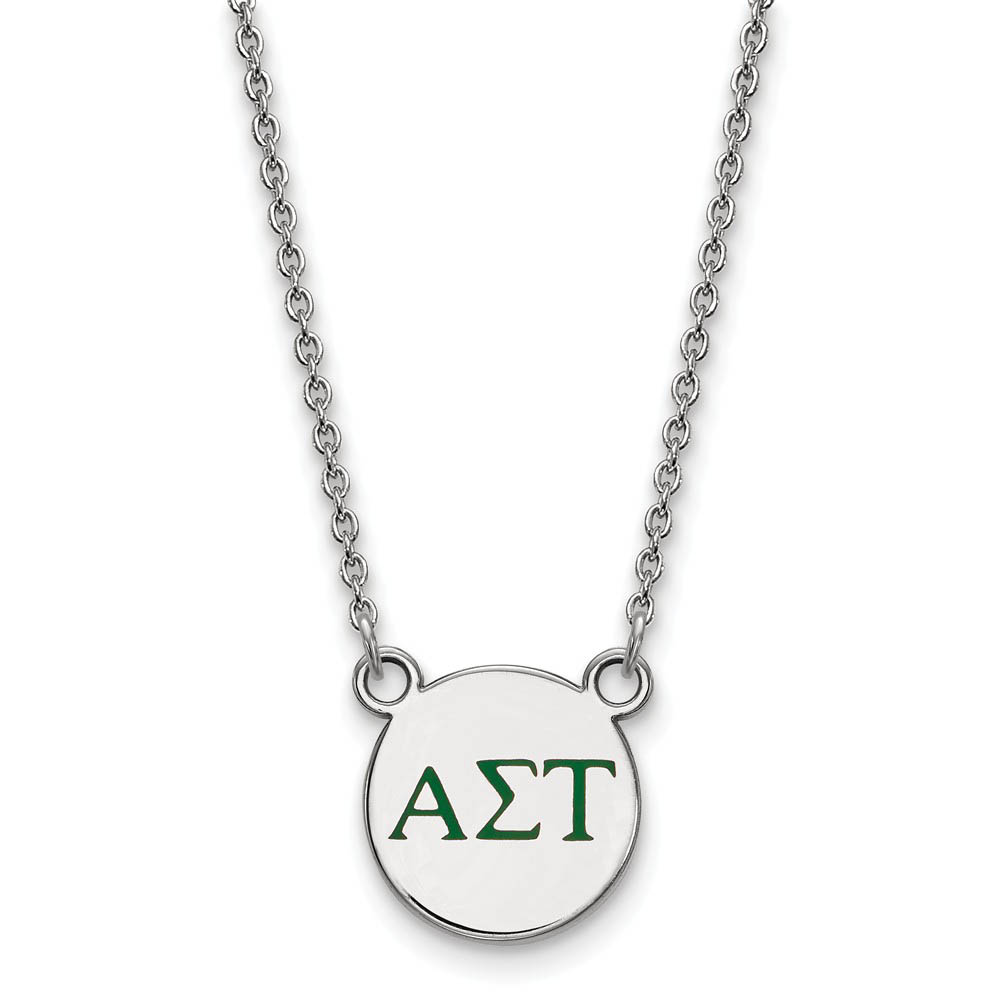 Sterling Silver Alpha Sigma Tau Green Enamel Greek Necklace