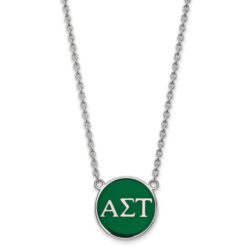 Sterling Silver Alpha Sigma Tau Green Enamel Disc Necklace