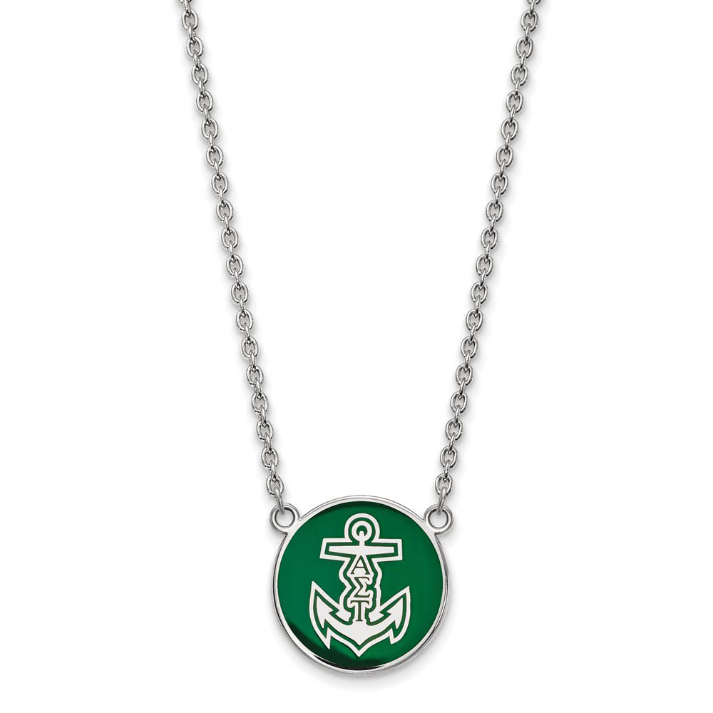 Sterling Silver Alpha Sigma Tau Green Enamel Logo Necklace