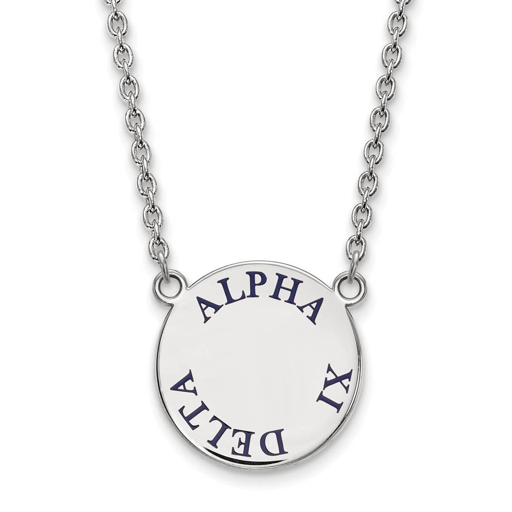 Sterling Silver Alpha Xi Delta Blue Enamel Necklace