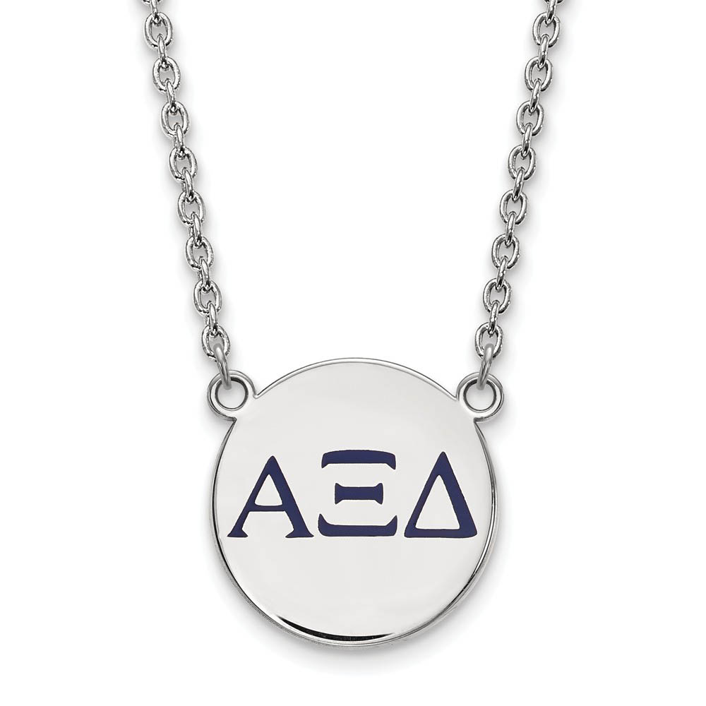 Sterling Silver Alpha Xi Delta Lg Blue Enamel Greek Letters Necklace