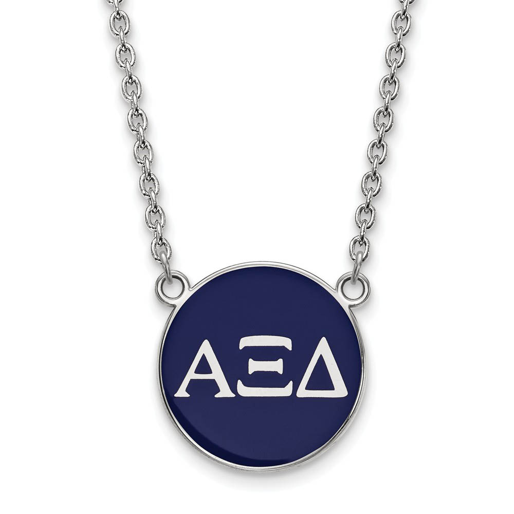 Sterling Silver Alpha Xi Delta Blue Enamel Disc Necklace