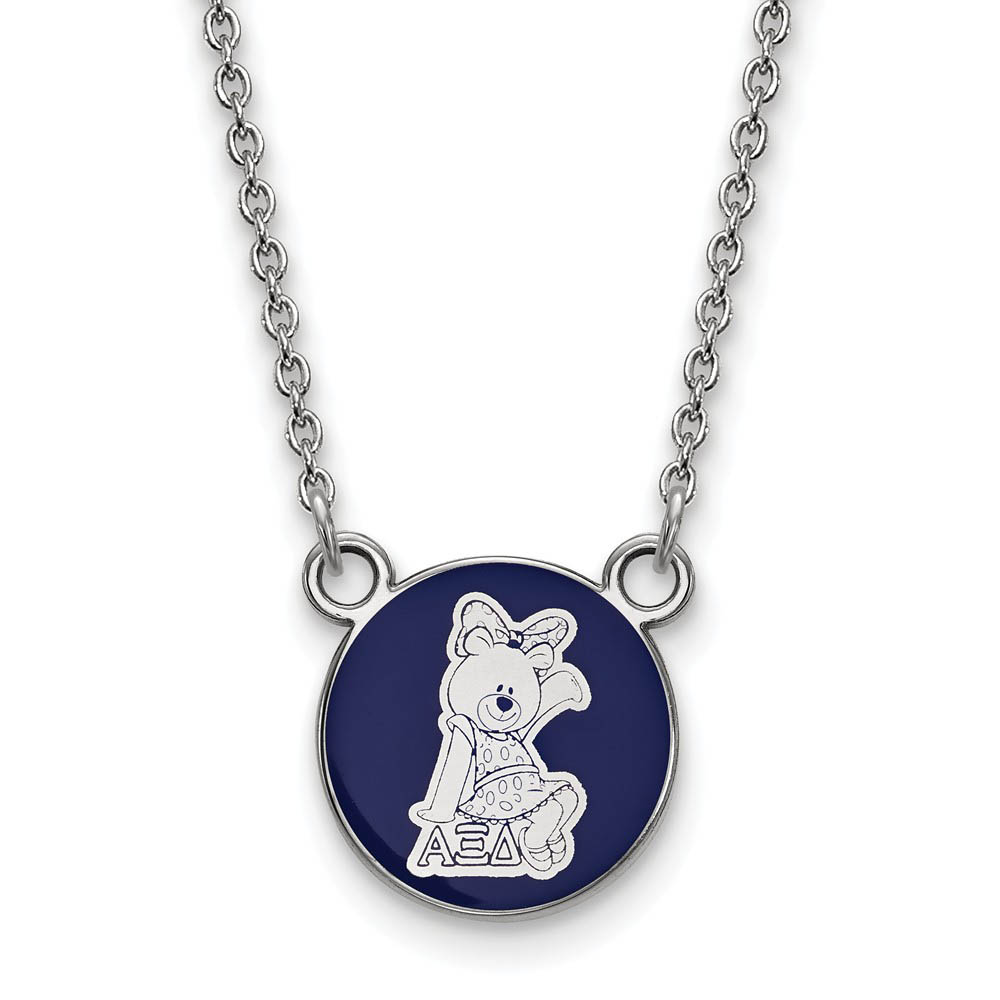 Sterling Silver Alpha Xi Delta Blue Enamel Logo Necklace