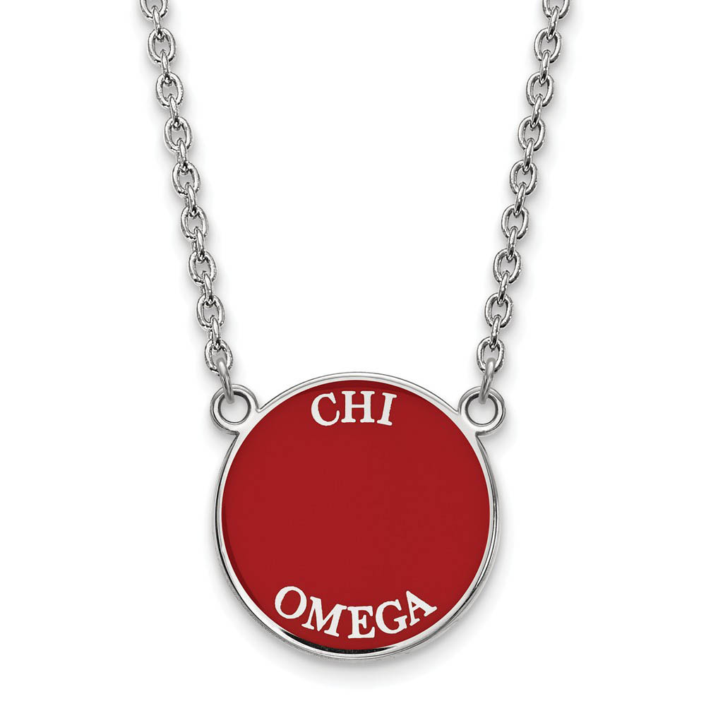 Sterling Silver Chi Omega Enamel Disc Necklace