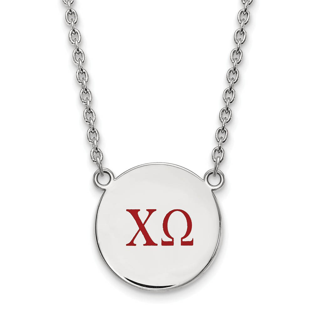 Sterling Silver Chi Omega Red Enamel Greek Letters Necklace